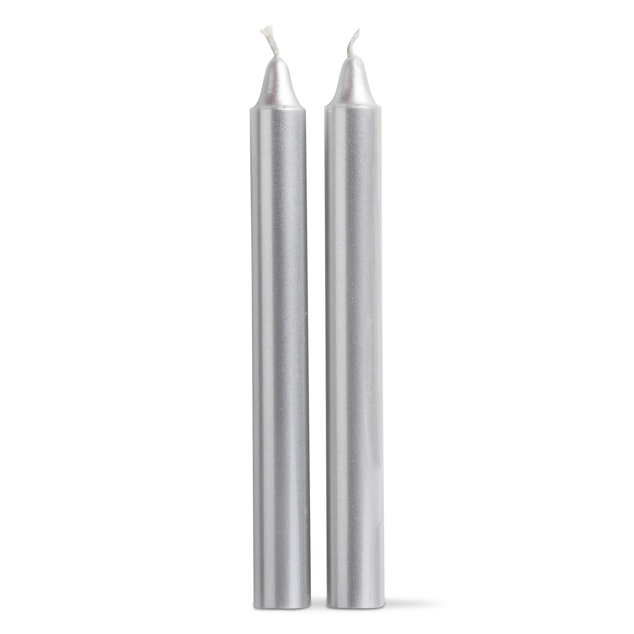 8" Silver Metallic Traditional Taper Candles Set Of 2 Paraffin Blend Wax, Burn Time 7 Hours.